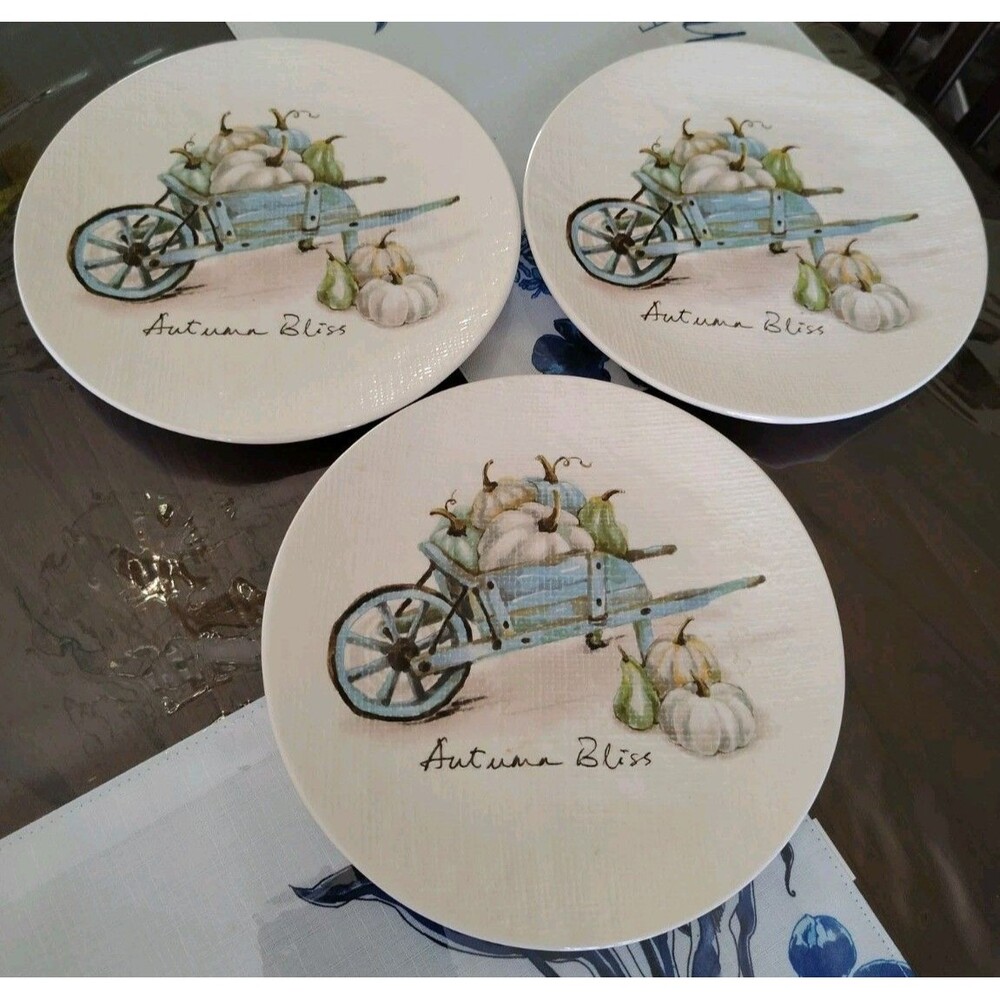 3 Pier 1 Autumn Bliss Pumpkins Gourds Salad Lunch Plates